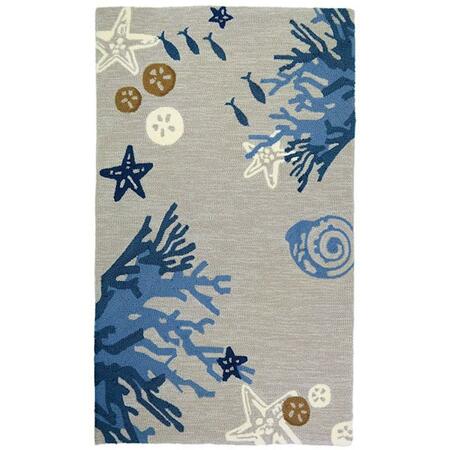 HOMEFIRES 3 x 5 ft. Tranquil Coral & Starfish Hand Hooked Sea Themed Coastal Area Rug PP-DG001C
